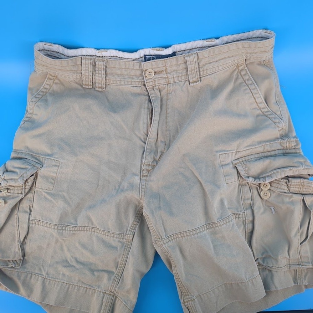 Polo Ralph Lauren Mens Cargo Shorts Khaki Tan Classic Polo Chino Size 36 *READ*